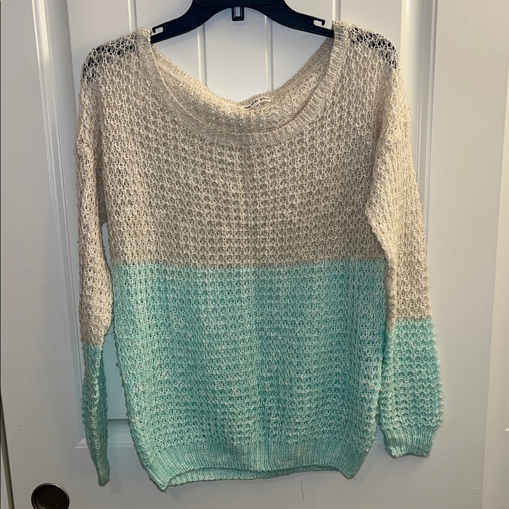 Chic Women's Cream and Mint Knit Sweater